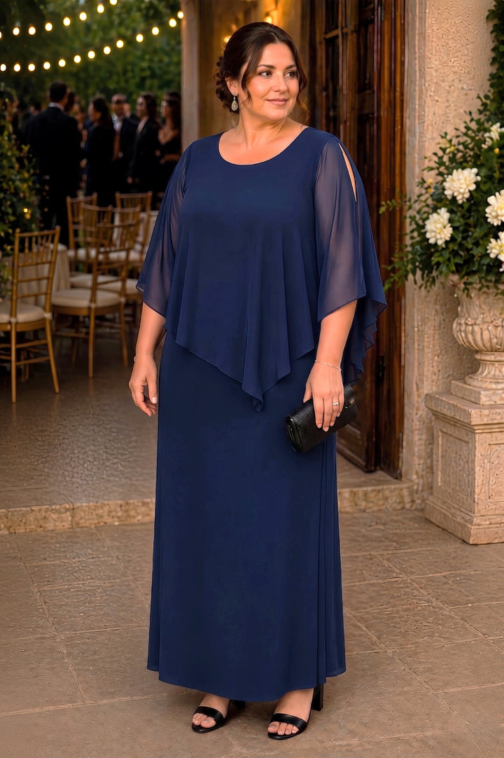 RTM Overlay Cape Dress in Navy