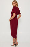 Style State Pleated Shoulder Dress with Belt in Wine