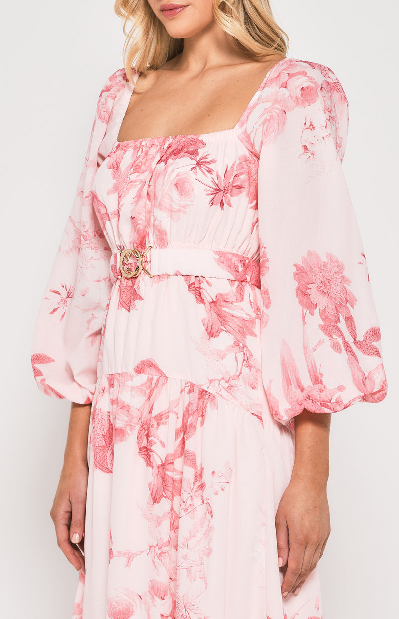 Style State Floral Maxi Dress with Metal Clasp Belt