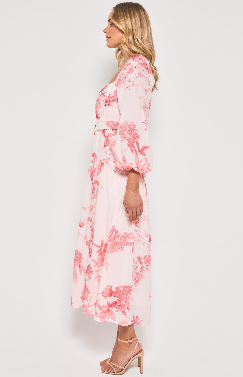 Style State Floral Maxi Dress with Metal Clasp Belt