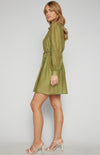 Style State Gold Button Textured Shirt Dress in Olive