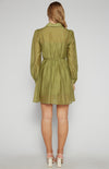 Style State Gold Button Textured Shirt Dress in Olive