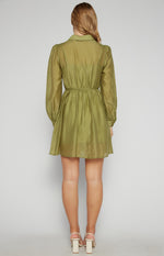 Style State Gold Button Textured Shirt Dress in Olive