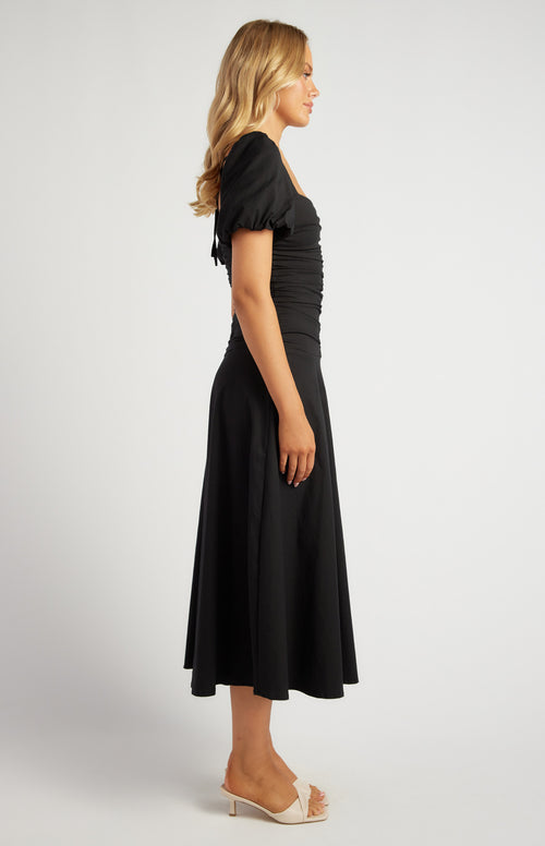Style State Sweetheart Neckline Drop Waist Midi Dress