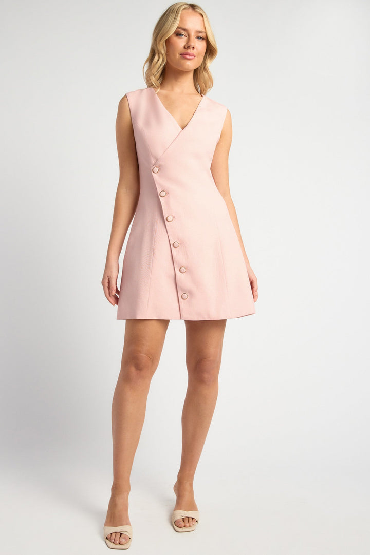 Style State Asymmetrical Gold Accent Button Vest Dress in Pink