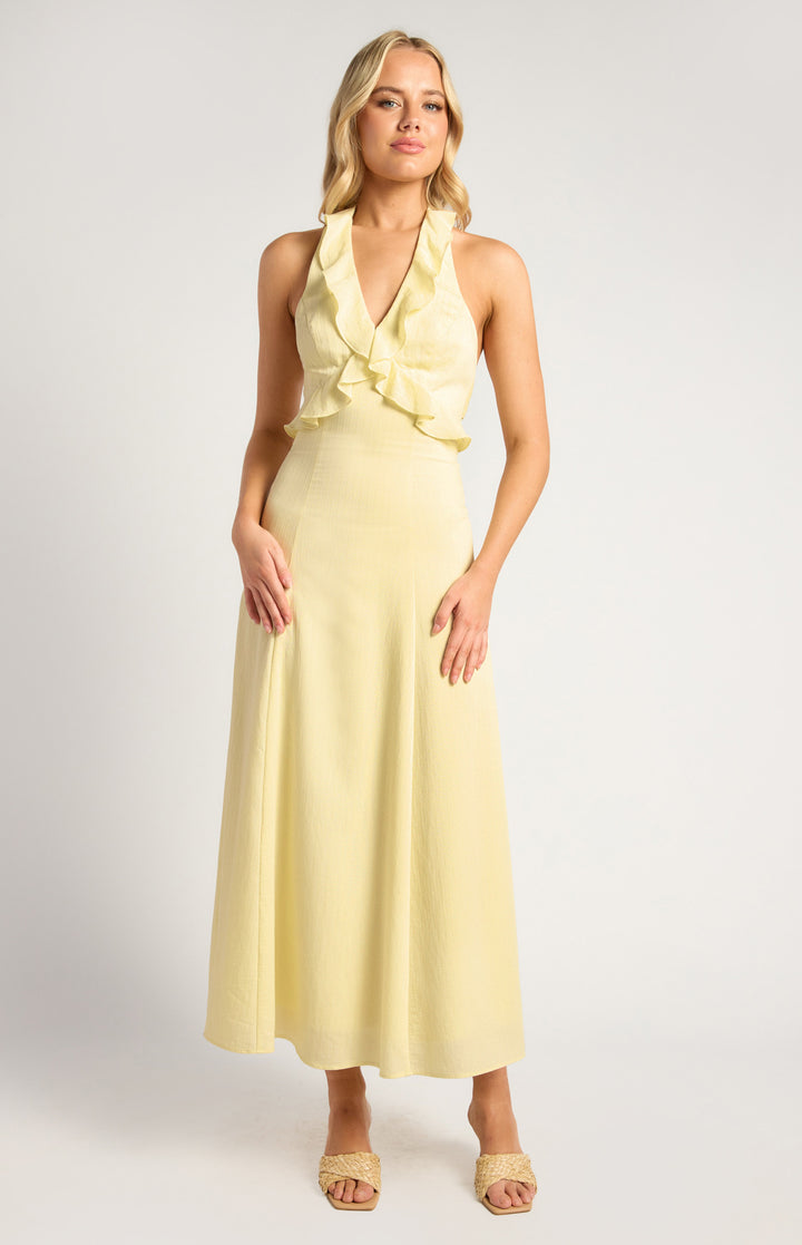 Style State Frill Feature Neckline Midi Dress in Lemon