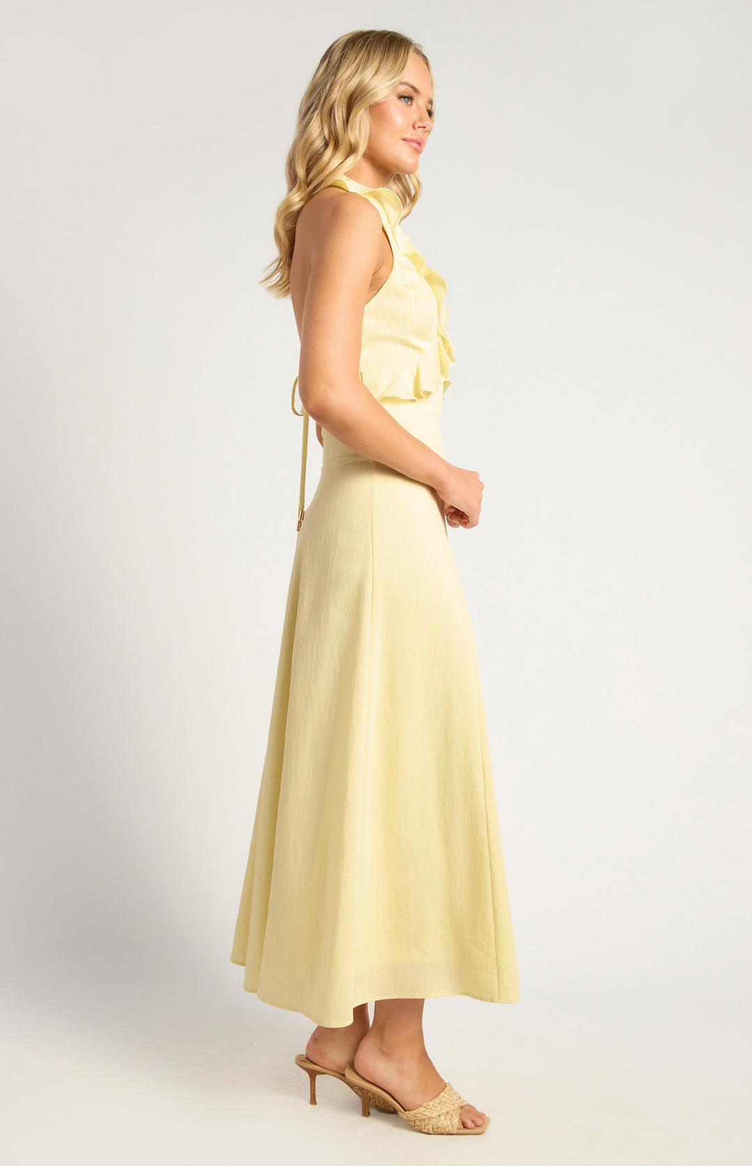 Style State Frill Feature Neckline Midi Dress in Lemon
