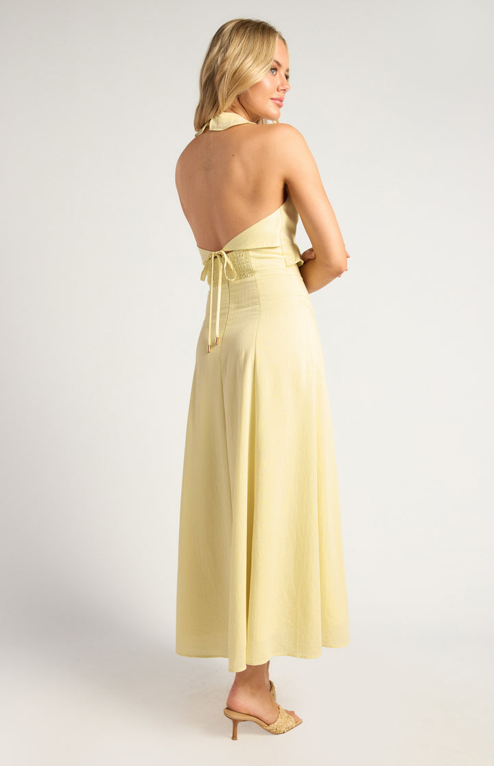 Style State Frill Feature Neckline Midi Dress in Lemon