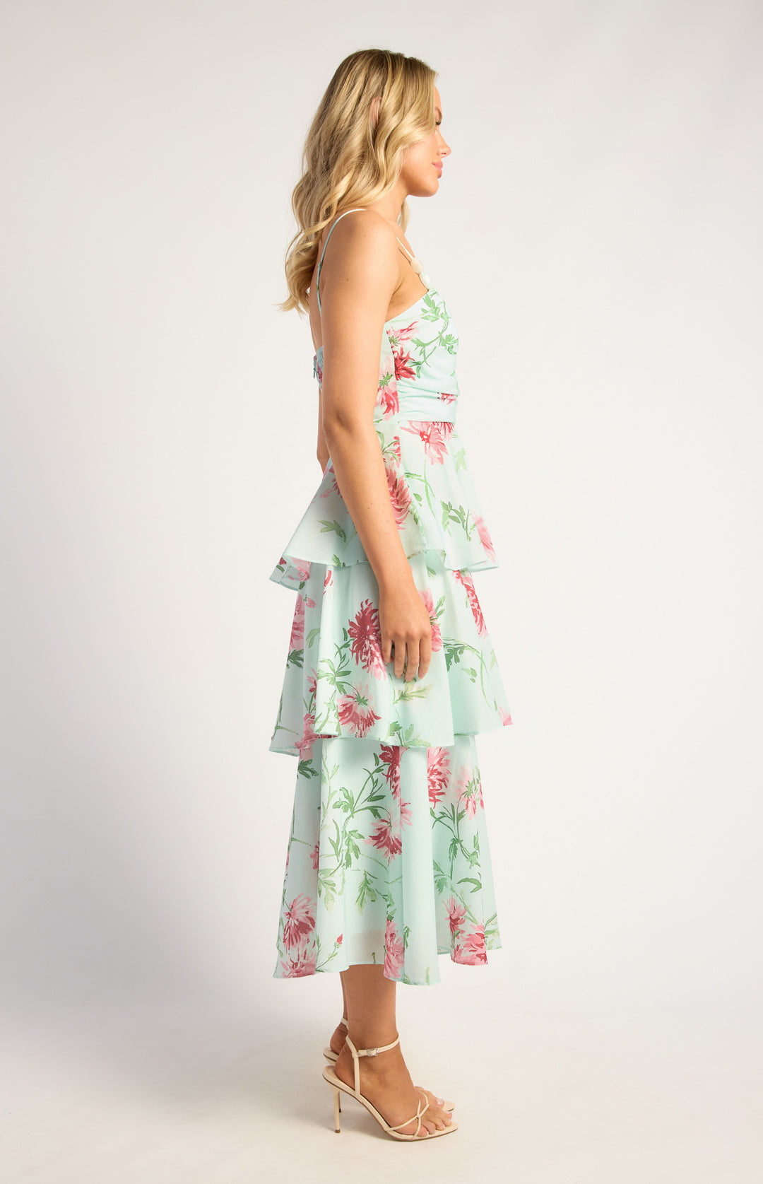 Style State Wispy Florals Beaded Strap Dress in Mint