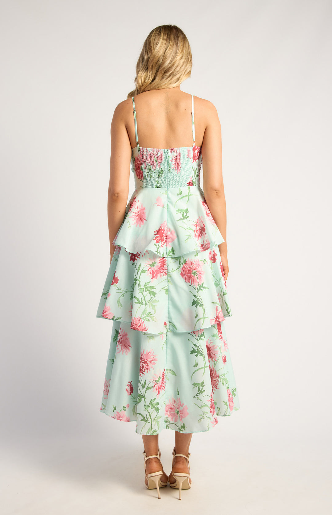 Style State Wispy Florals Beaded Strap Dress in Mint