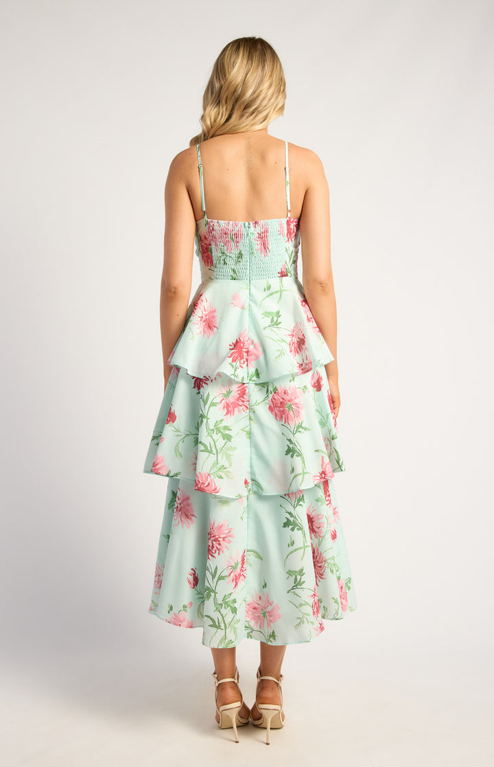 Style State Wispy Florals Beaded Strap Dress in Mint