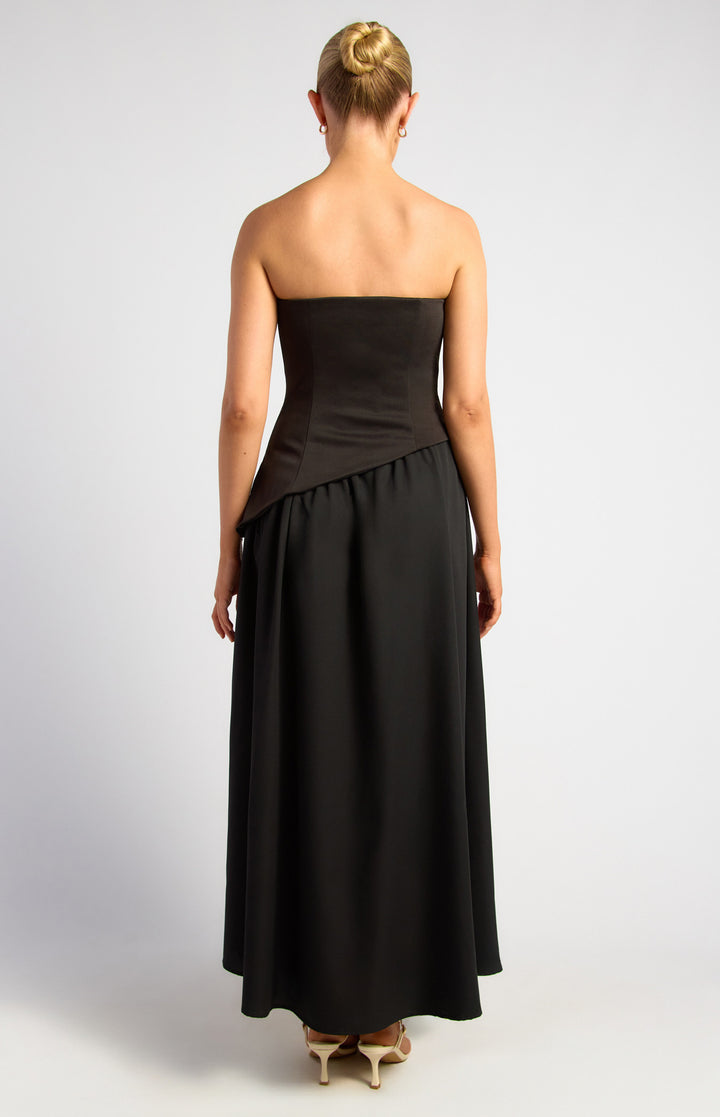 Style State Contrast Fabric Strapless Maxi Dress With Asymmetric Bodice