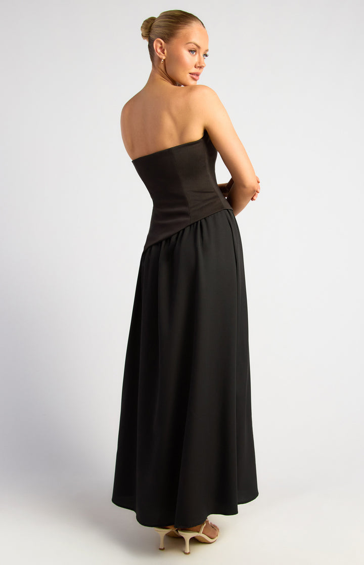 Style State Contrast Fabric Strapless Maxi Dress With Asymmetric Bodice