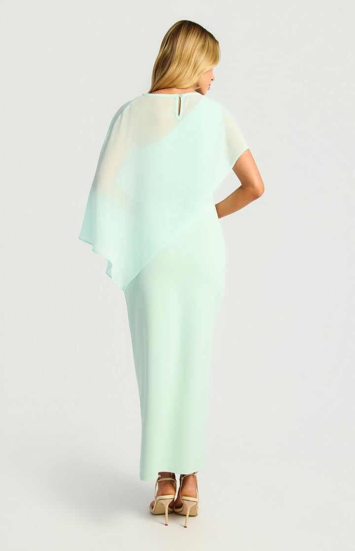 Style State Chiffon Cape One Shoulder Dress in Icy Blue