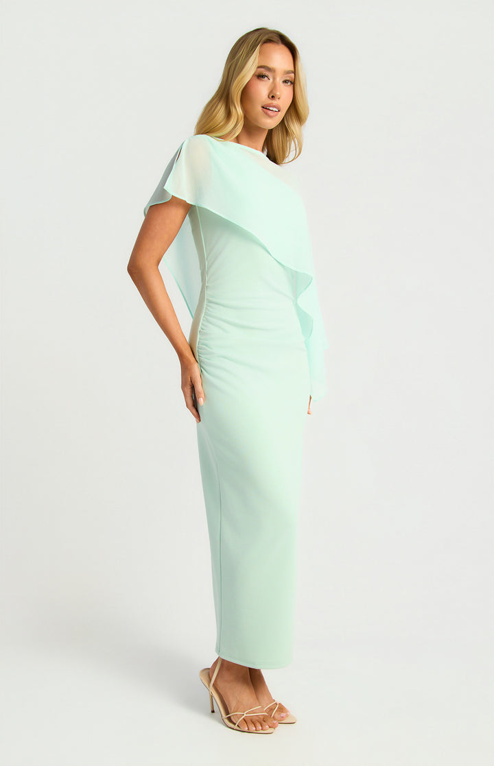 Style State Chiffon Cape One Shoulder Dress in Icy Blue