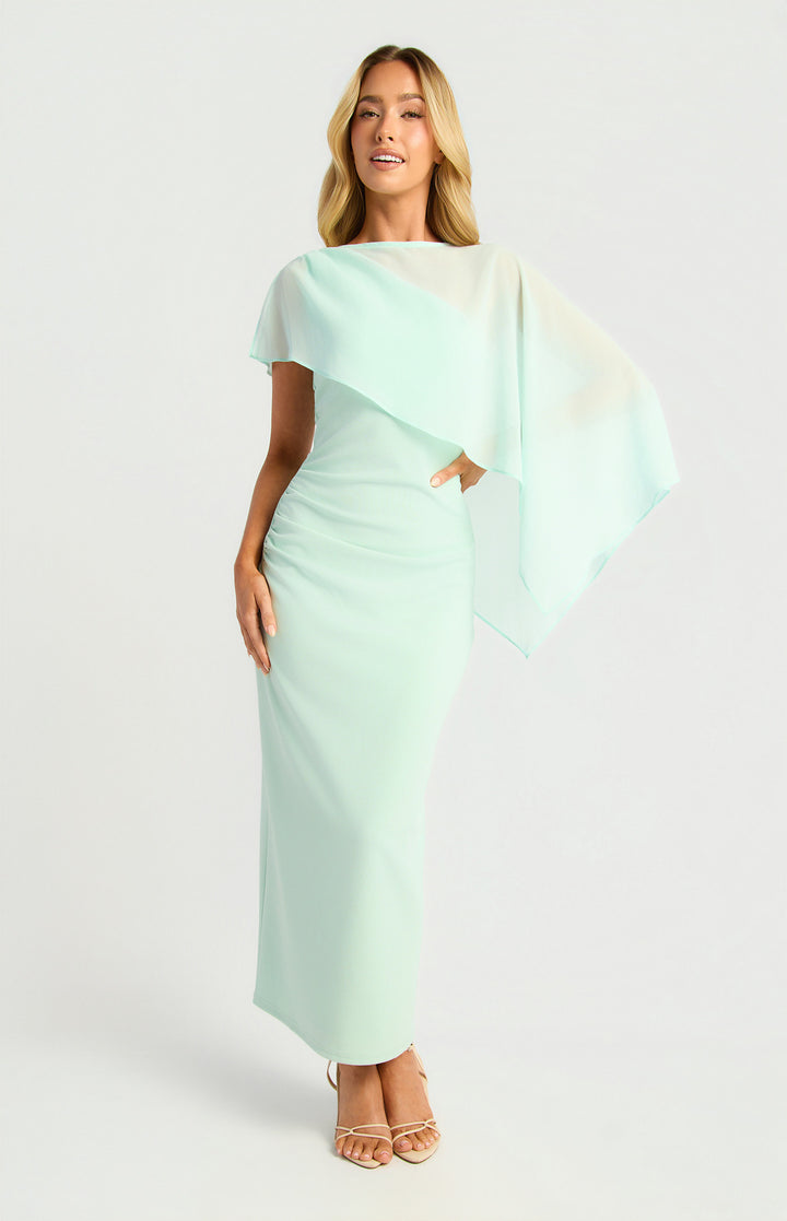 Style State Chiffon Cape One Shoulder Dress in Icy Blue