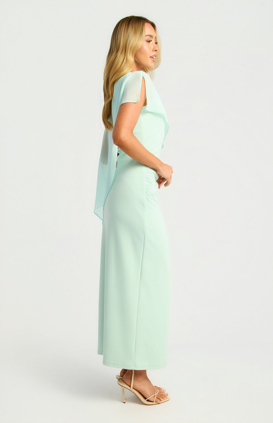 Style State Chiffon Cape One Shoulder Dress in Icy Blue