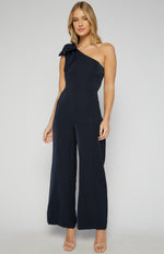 Style State One Shoulder Bow Feature Jumpsuit in Navy