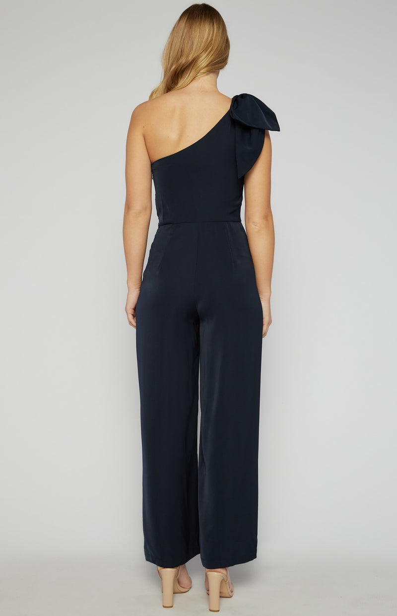 Style State One Shoulder Bow Feature Jumpsuit in Navy