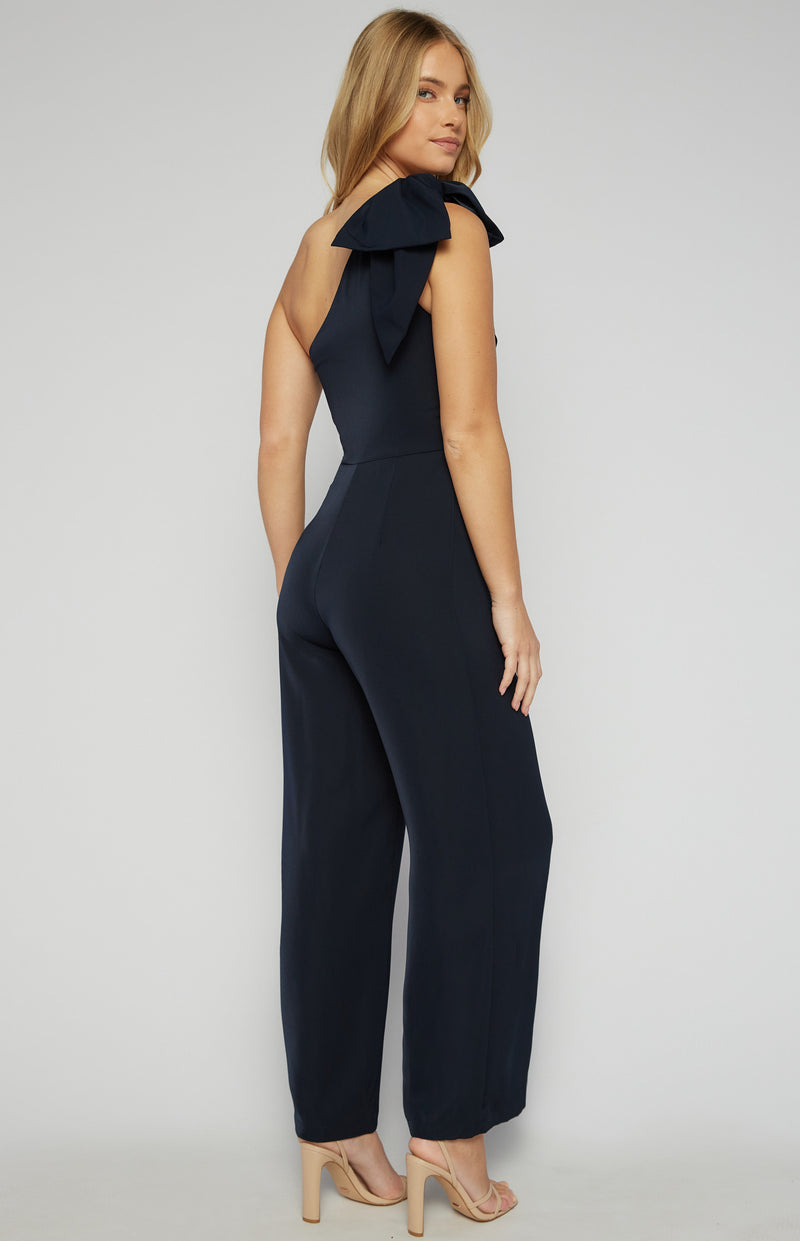 Style State One Shoulder Bow Feature Jumpsuit in Navy