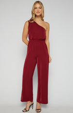 Style State One Shoulder Elastic Waist Scarf Detail Jumpsuit