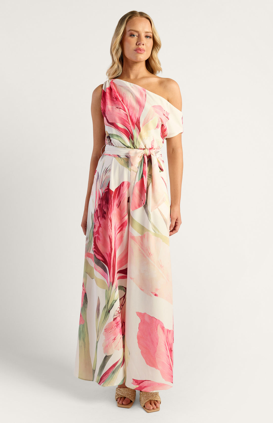 Style State Oasis Floral One Shoulder Jumpsuit in Pink