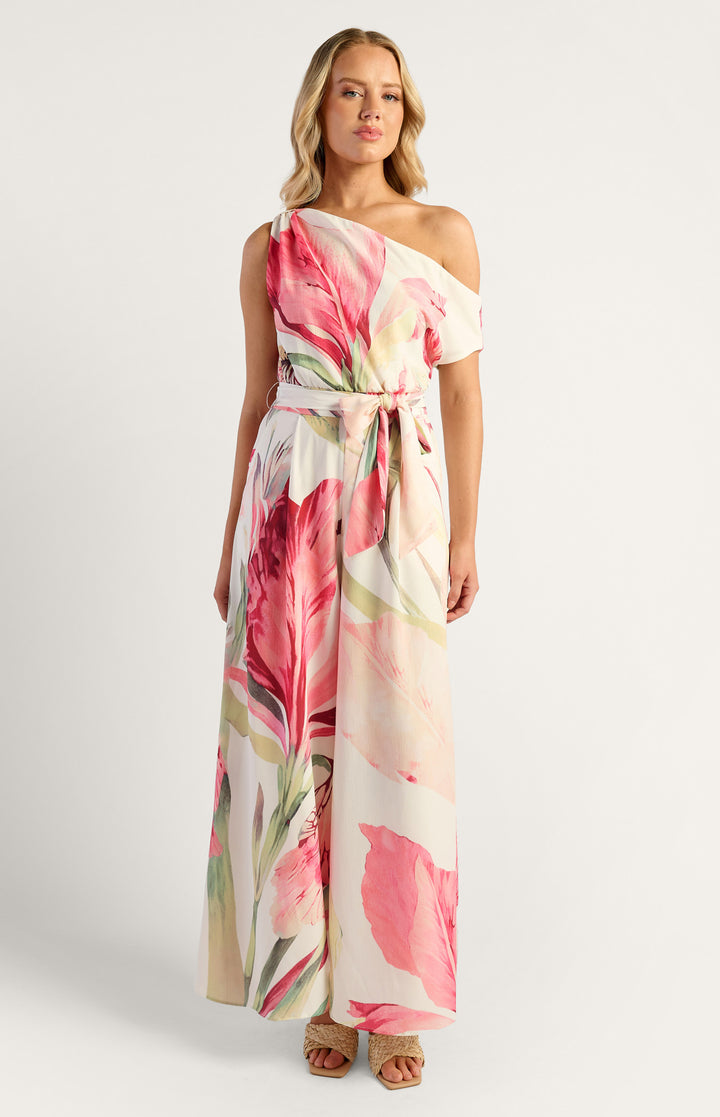 Style State Oasis Floral One Shoulder Jumpsuit in Pink