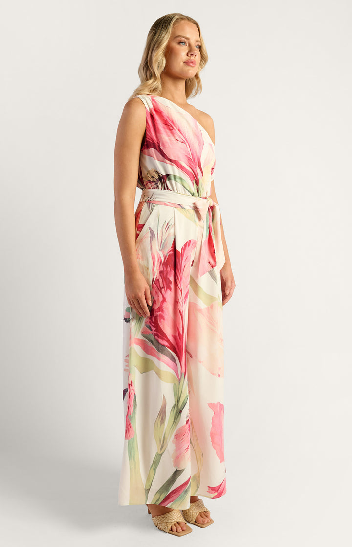 Style State Oasis Floral One Shoulder Jumpsuit in Pink