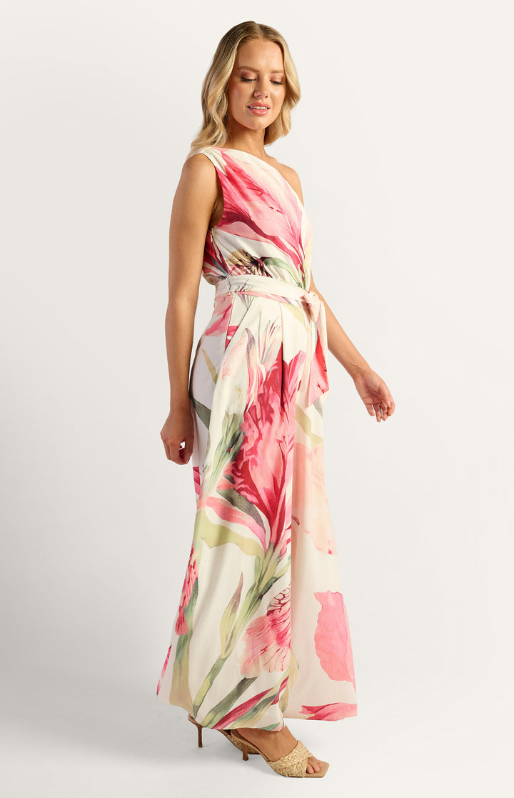 Style State Oasis Floral One Shoulder Jumpsuit in Pink