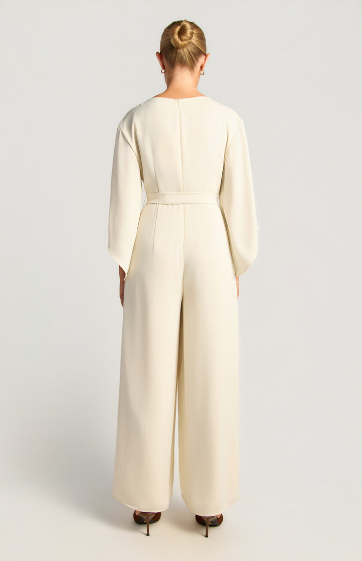 Style State Buttoned Split Cape Sleeve Jumpsuit in Cream
