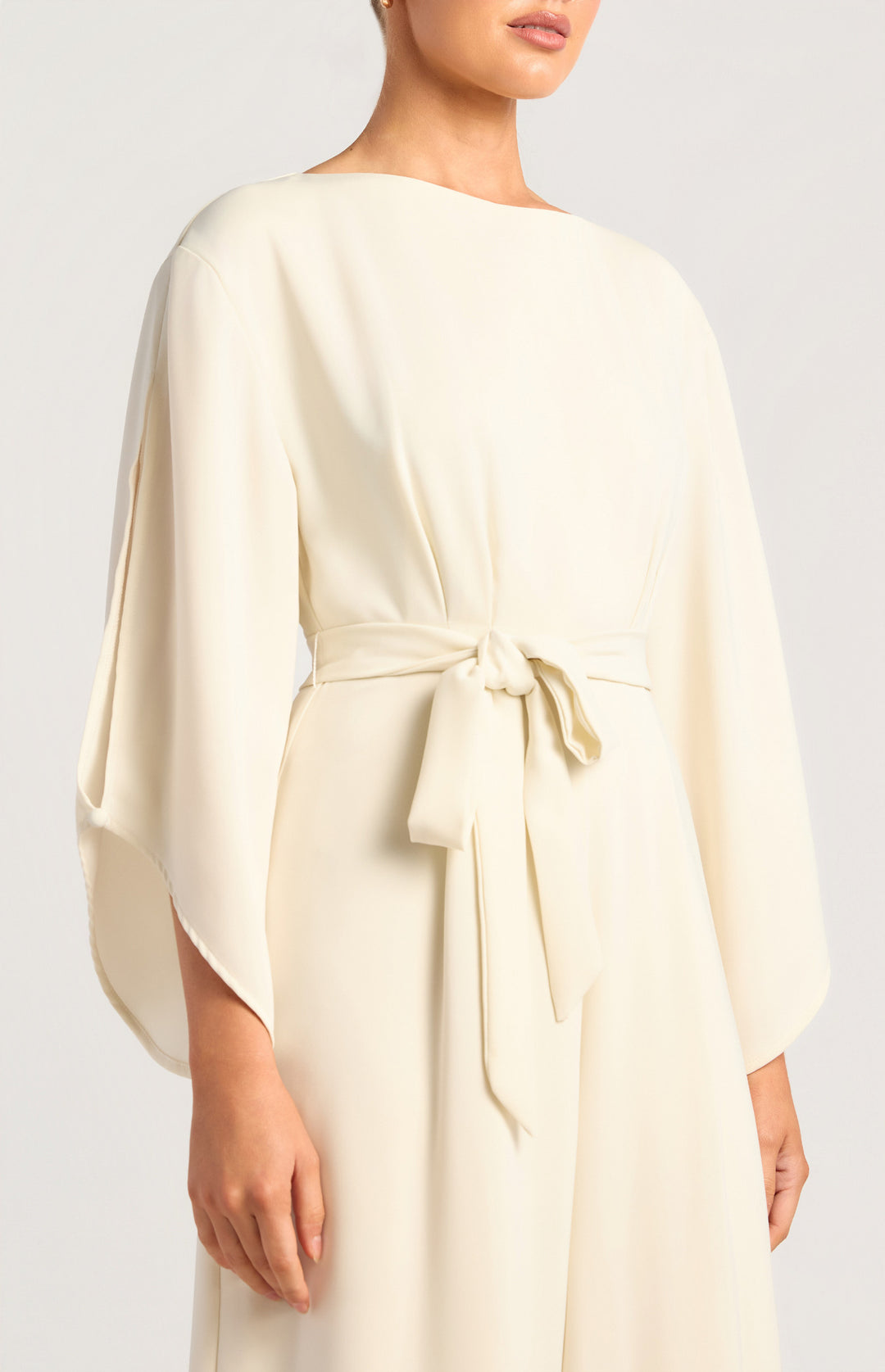 Style State Buttoned Split Cape Sleeve Jumpsuit in Cream