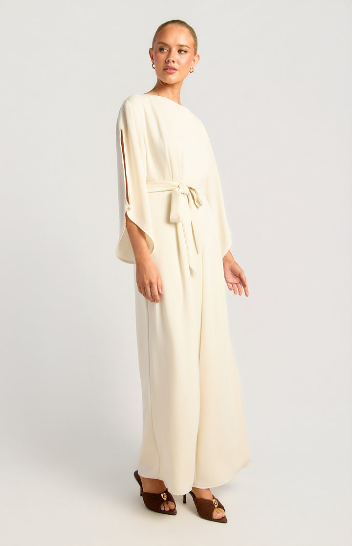 Style State Buttoned Split Cape Sleeve Jumpsuit in Cream