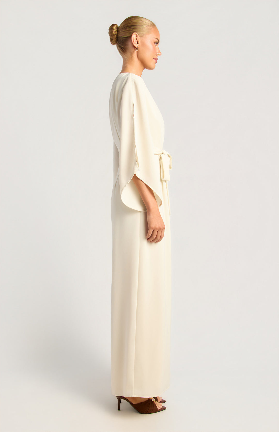 Style State Buttoned Split Cape Sleeve Jumpsuit in Cream