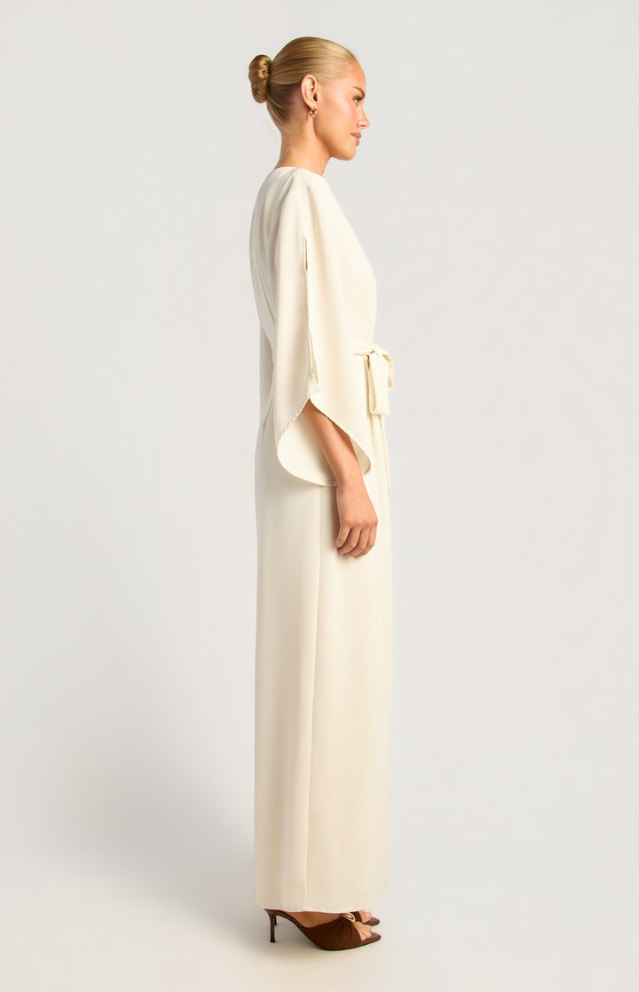 Style State Buttoned Split Cape Sleeve Jumpsuit in Cream