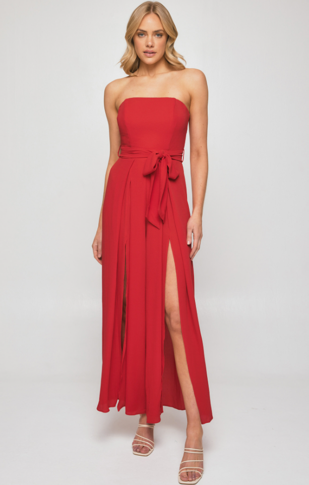 Style State Split Leg Jumpsuit in Red