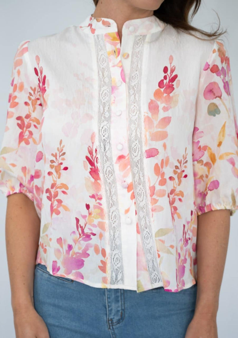 Fria Blossom Border Lace Detail Blouse