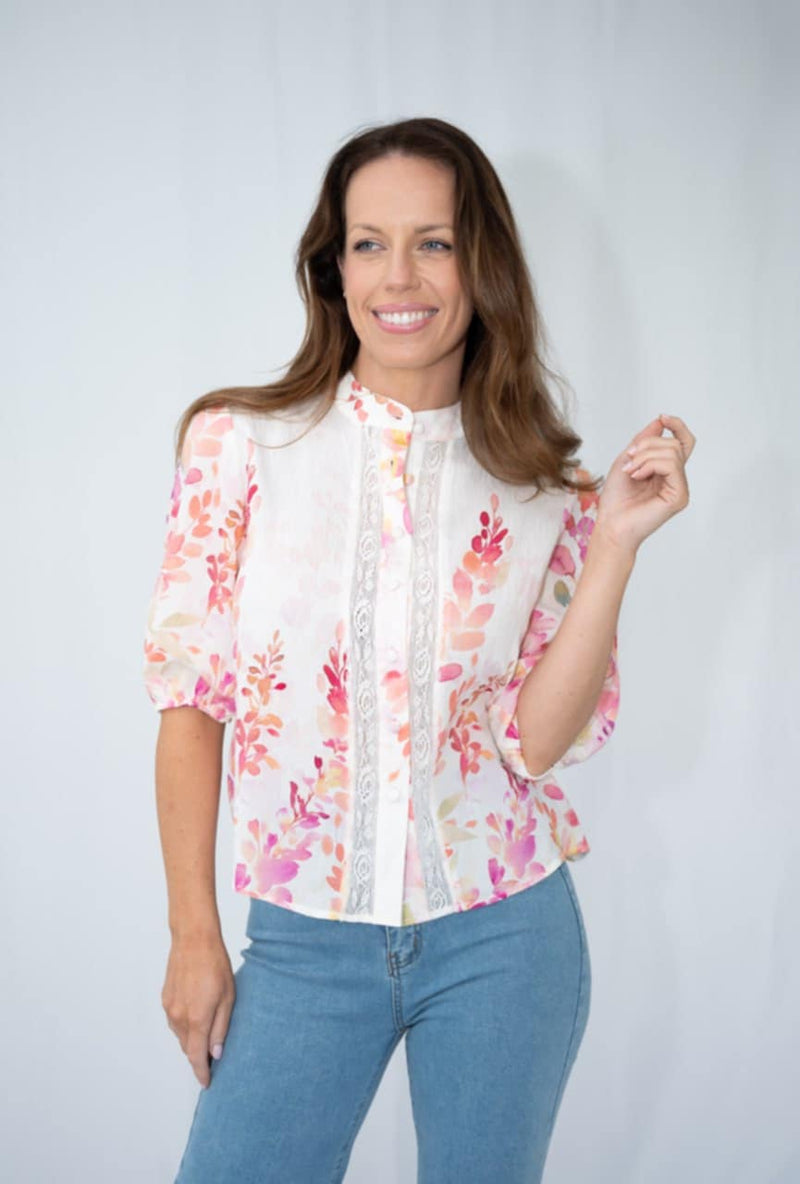 Fria Blossom Border Lace Detail Blouse