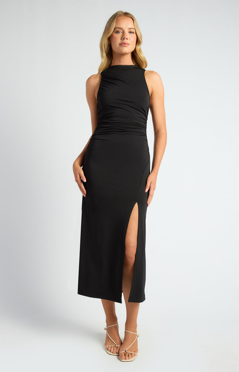 Style State Ruched Detail Racer Jersey Dress