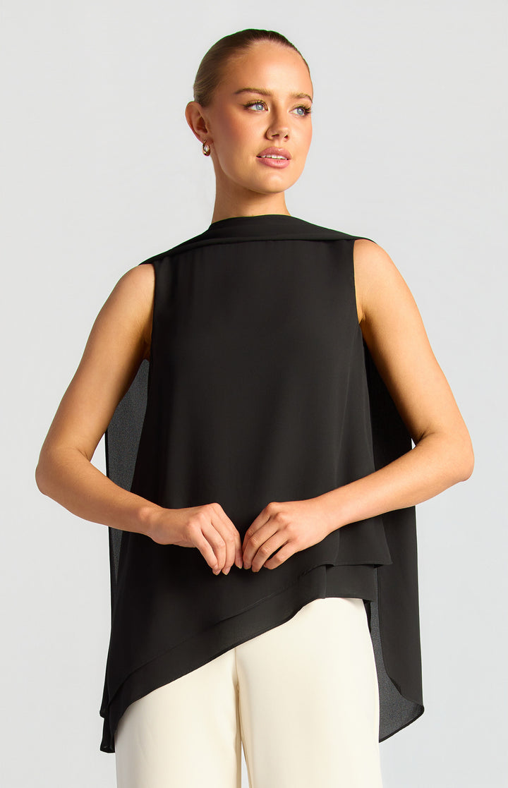 Style State Multiway Chiffon Scarf Top in Black