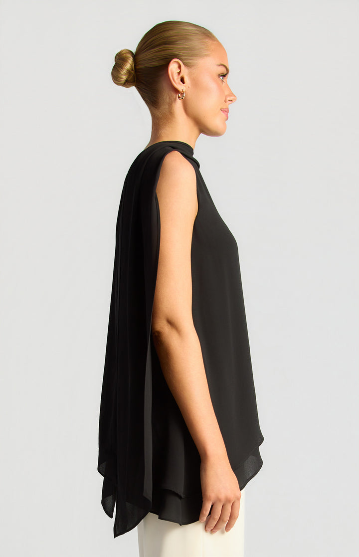 Style State Multiway Chiffon Scarf Top in Black