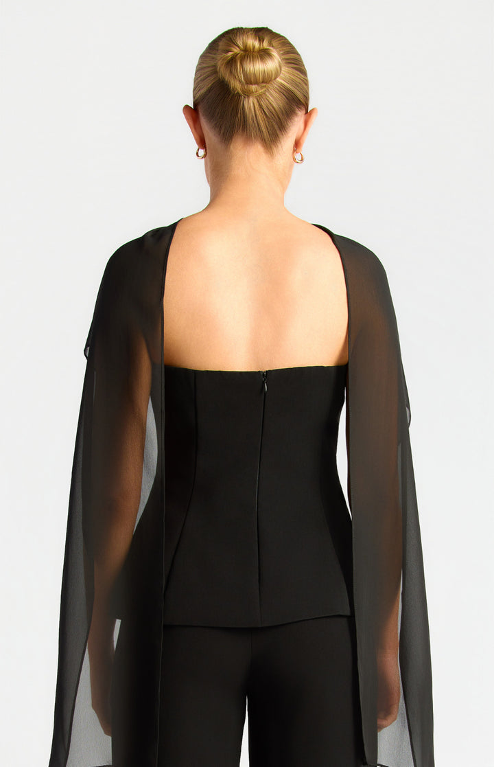 Style State Draped Scarf Feature Peplum Top in Black