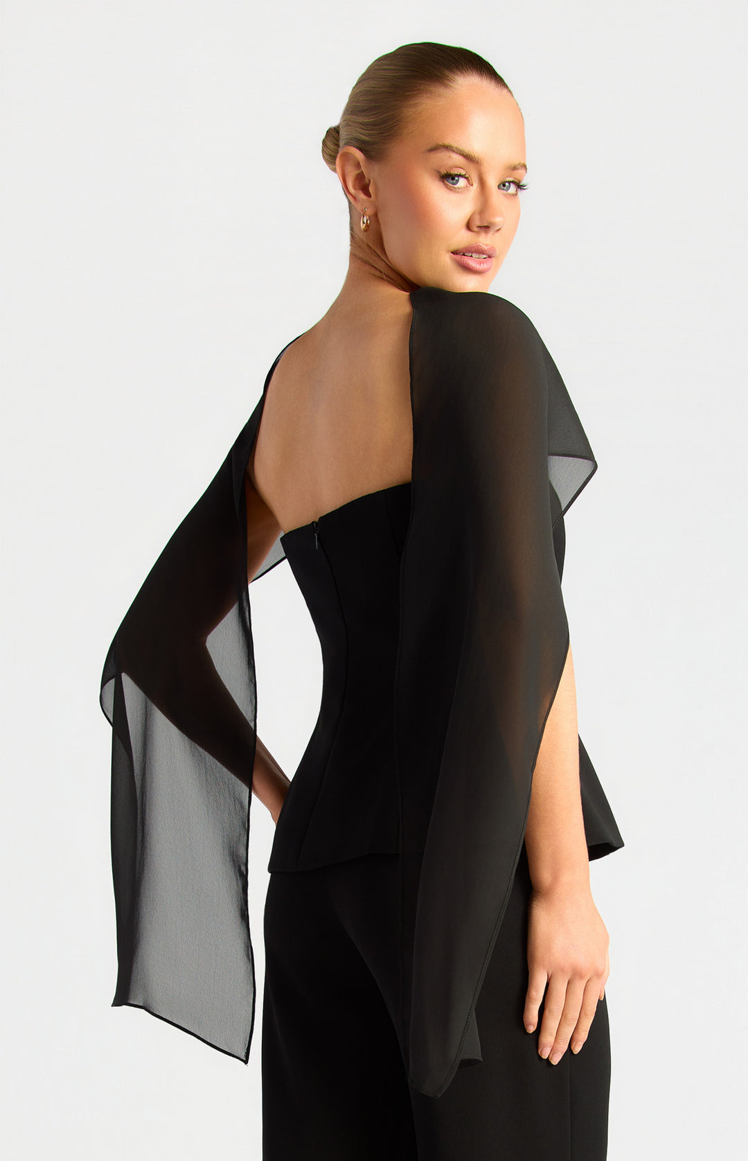 Style State Draped Scarf Feature Peplum Top in Black
