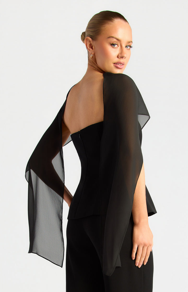 Style State Draped Scarf Feature Peplum Top in Black