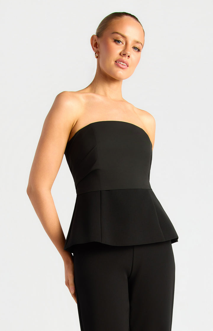 Style State Draped Scarf Feature Peplum Top in Black