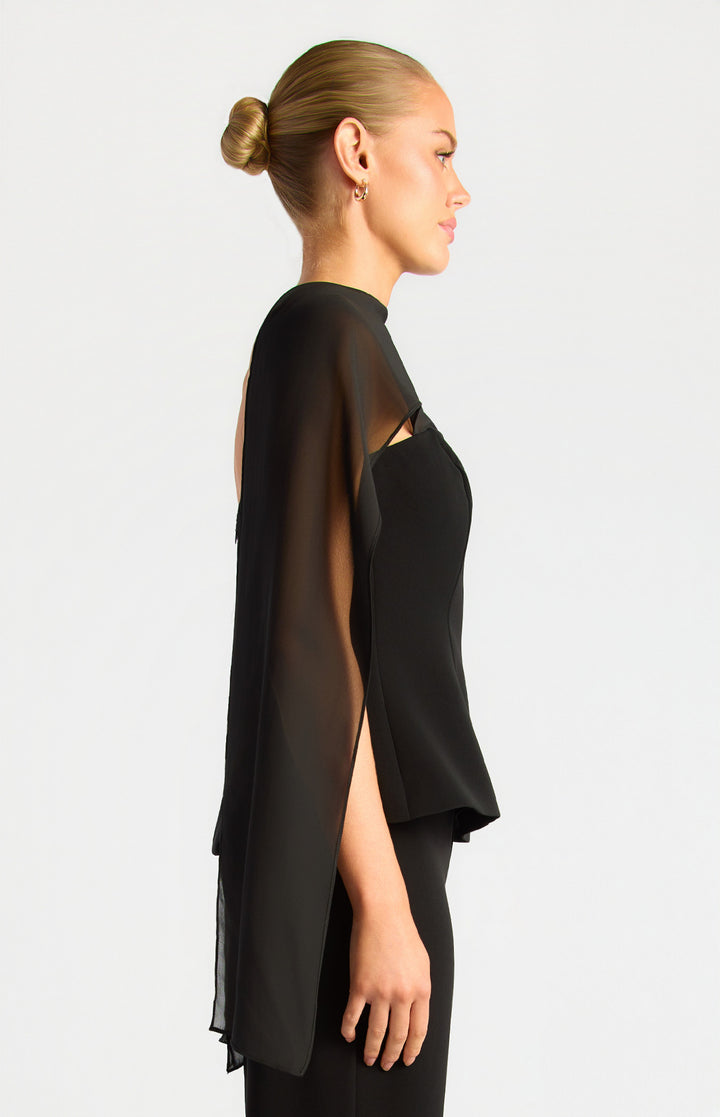 Style State Draped Scarf Feature Peplum Top in Black