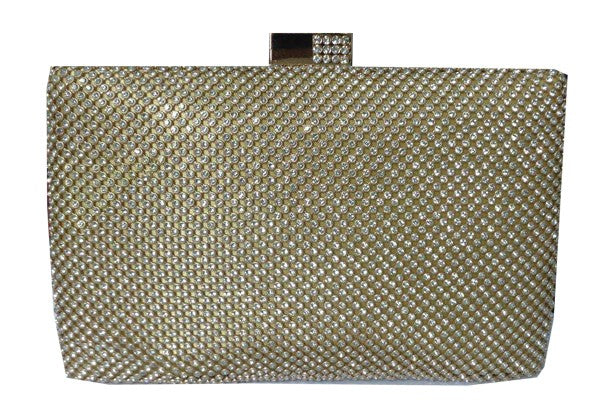 Diamante Mesh Structured Clutch in Gold YX078