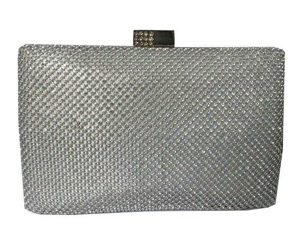 Diamante Mesh Structured Clutch in Silver YX078