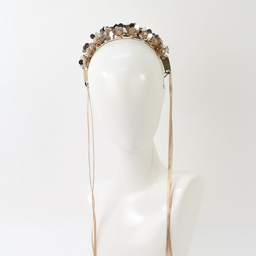 Jendi fascinator 01-153 Metal Headband with Metallic flowers
