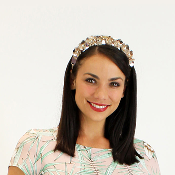 Jendi fascinator 01-153 Metal Headband with Metallic flowers