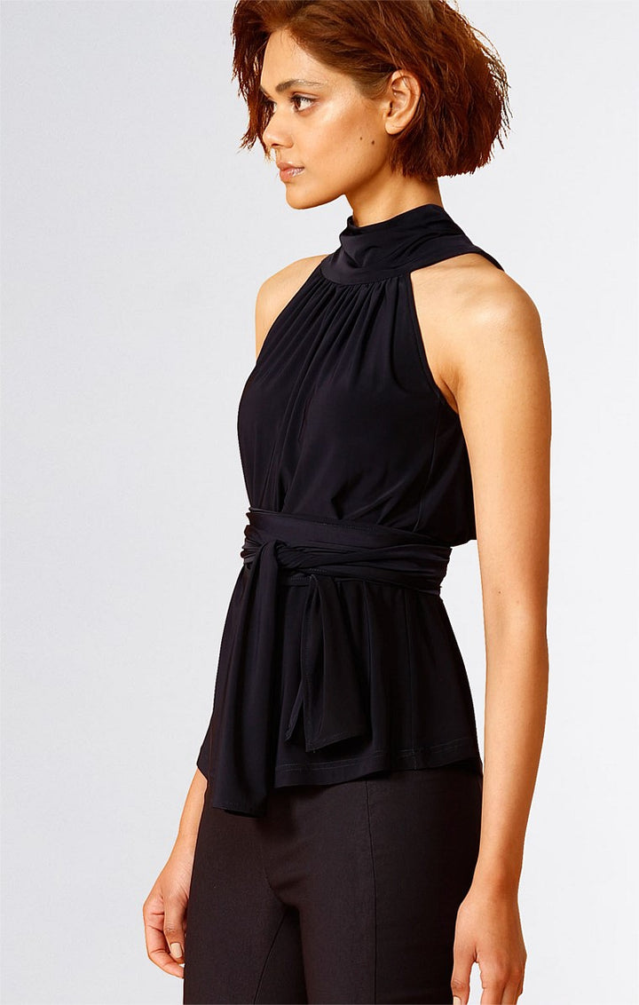 Sacha Drake High Neck Tie Top in Navy